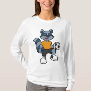 Camiseta Racoon como jugador de fútbol con pelota de fútbol