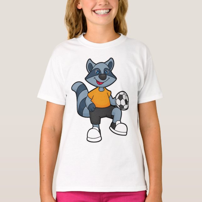 Camiseta Racoon como jugador de fútbol con pelota de fútbol (Anverso)