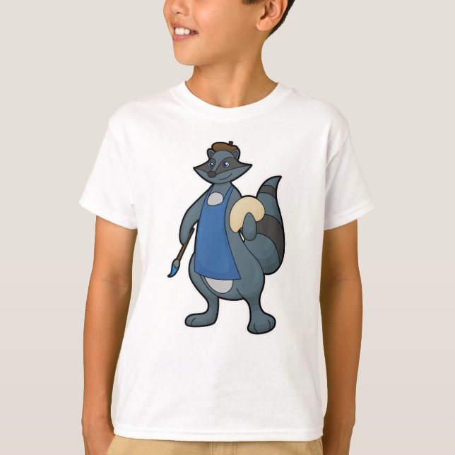 Camiseta Racoon como pintor con pincel (Anverso)