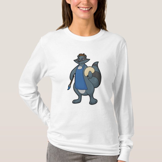 Camiseta Racoon como pintor con pincel (Anverso)