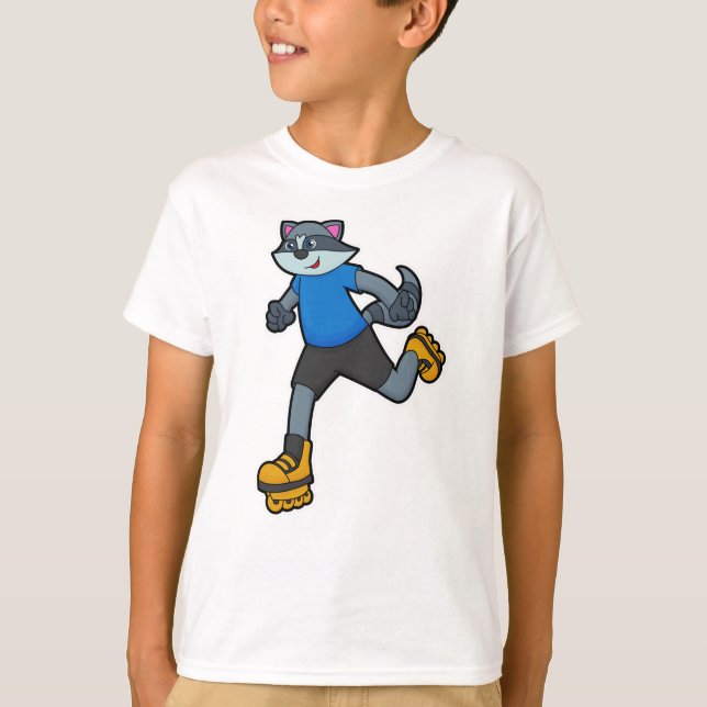 Camiseta Racoon como Skater con patines en línea (Anverso)