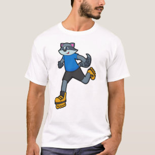 Camiseta Racoon como Skater con patines en línea