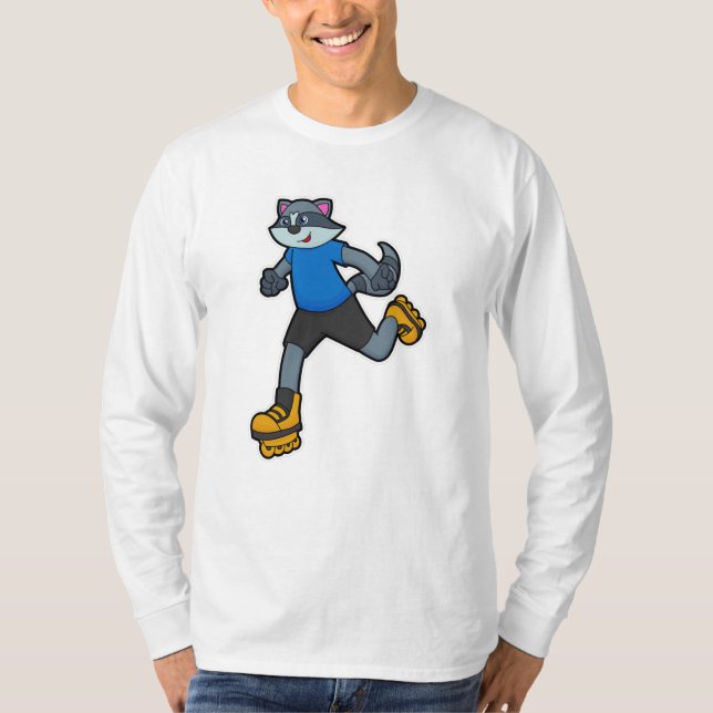 Camiseta Racoon como Skater con patines en línea (Anverso)