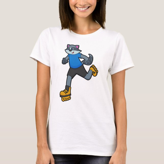 Camiseta Racoon como Skater con patines en línea (Anverso)