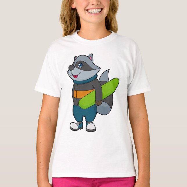 Camiseta Racoon como Snowboard con Snowboard (Anverso)