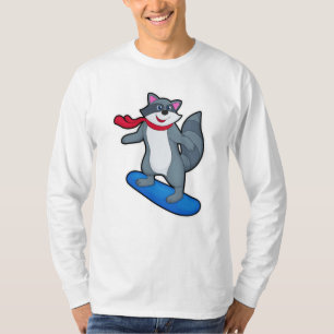 Camiseta Racoon como Snowboard con Snowboard y Scarf