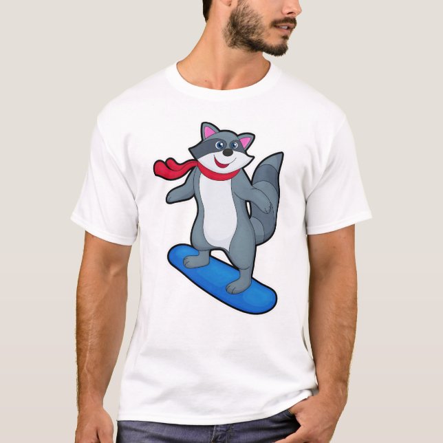 Camiseta Racoon como Snowboard con Snowboard y Scarf (Anverso)