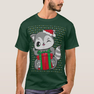 Camiseta Racoon De Anime Cute Usa Sombrero Santa Para Crist