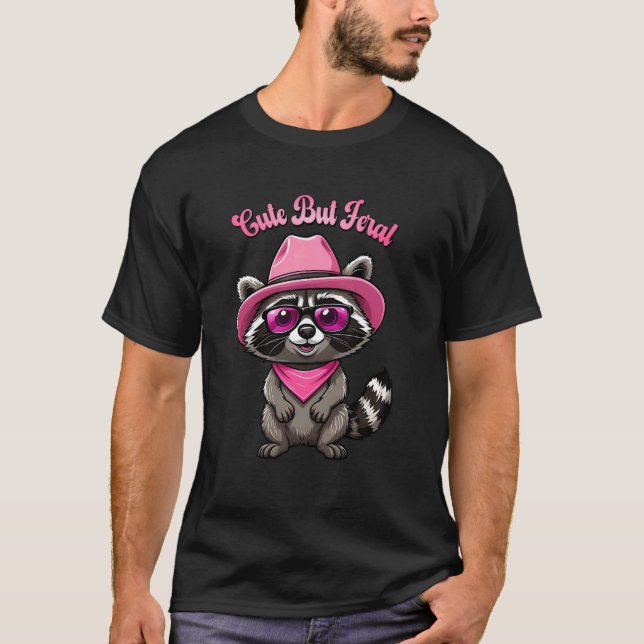 Camiseta Racoon De Color Divertido, Cuidado Pero Feral, Con (Anverso)