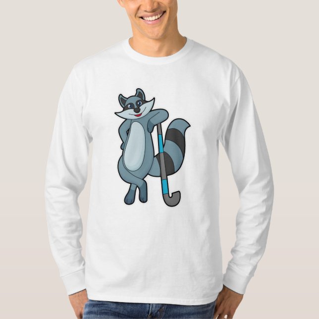 Camiseta Racoon en Hockey con bastón de hockey (Anverso)