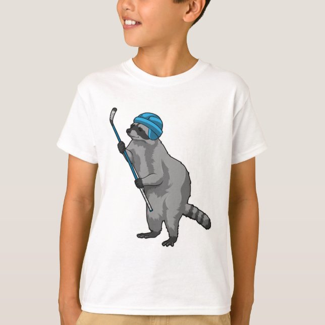 Camiseta Racoon en hockey sobre hielo con bastón de hockey  (Anverso)