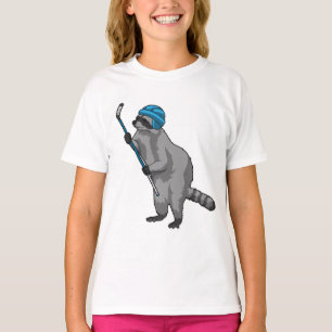 Camiseta Racoon en hockey sobre hielo con bastón de hockey 
