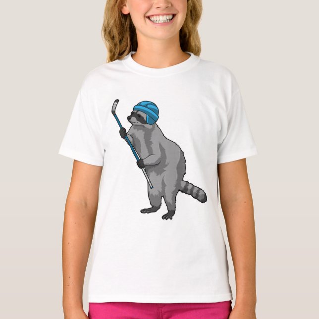 Camiseta Racoon en hockey sobre hielo con bastón de hockey  (Anverso)
