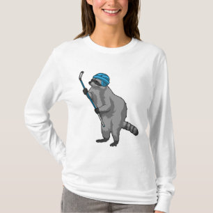 Camiseta Racoon en hockey sobre hielo con bastón de hockey
