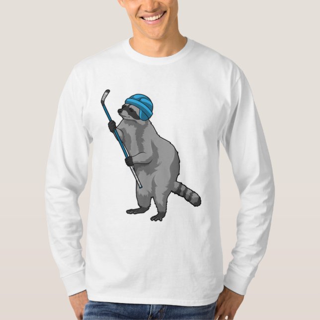 Camiseta Racoon en hockey sobre hielo con bastón de hockey  (Anverso)