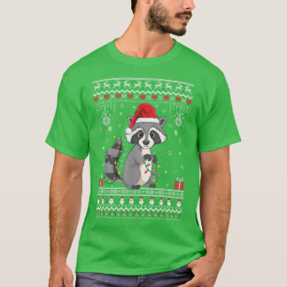 Camiseta Racoon Lovers diseño Xmas Luces Cute Raccoon Chris