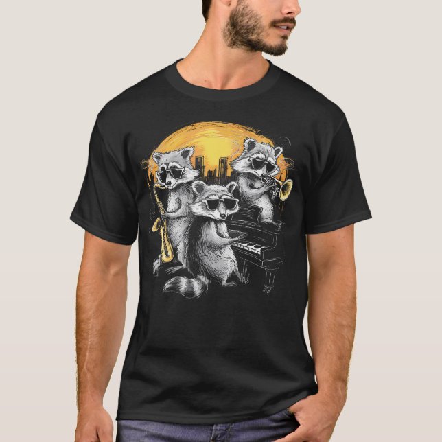 Camiseta Racoon Music Band Jazz Lover Saxophone Trumpet Pia (Anverso)