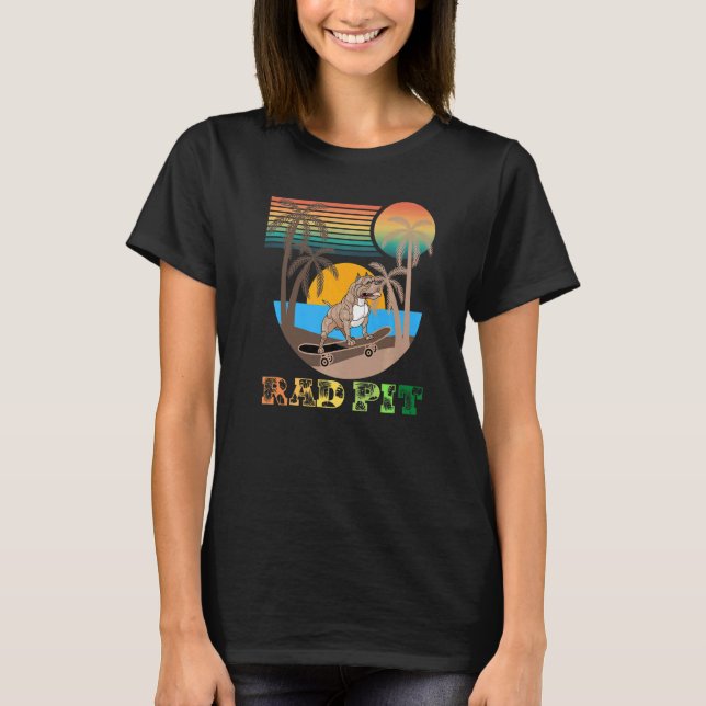 Camiseta Rad Pit Awesome Retro Beach Skateboarding Pitbull (Anverso)