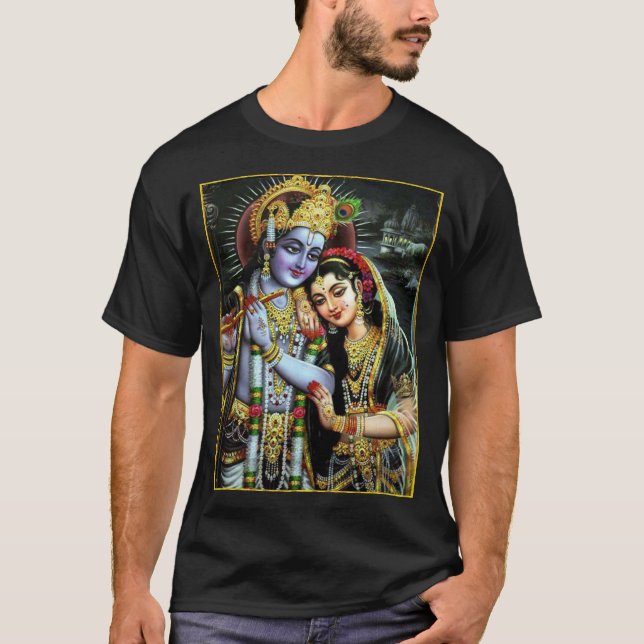 Camiseta Radha-Krishna: ॐ de medianoche divino del amor (Anverso)