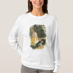 Camiseta Radha y Krishna que caminan en una arboleda