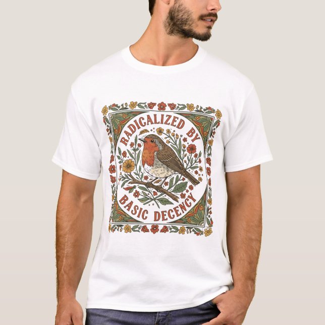 Camiseta Radicalized by Basic Decency Bird Illustration  (Anverso)