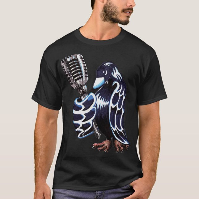 Camiseta Radio negra del pájaro (Anverso)