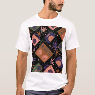 Camiseta Radios retro, patrón de grabadores de cinta.