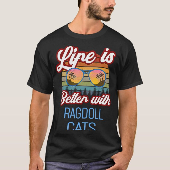 Camiseta Ragdoll Atardecer Retro Con Gatos Ragdoll (Anverso)