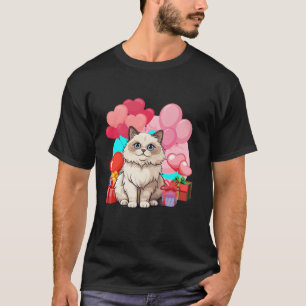 Camiseta Ragdoll Cat Cute Heart Balloons Cat Lover Valentin
