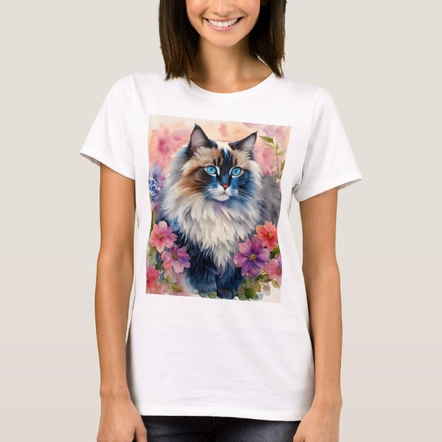 Camiseta Ragdoll Cat Floral Retrato artístico (Anverso)