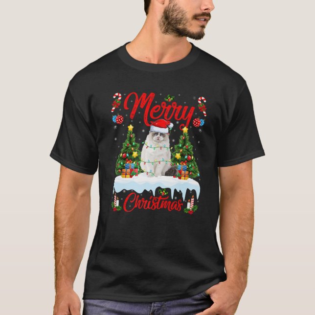 Camiseta Ragdoll Cat Lover Xmas Iluminando Santa Hat Ragdol (Anverso)