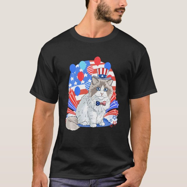Camiseta Ragdoll Cat Merica 4 De Julio Bandera Estadouniden (Anverso)