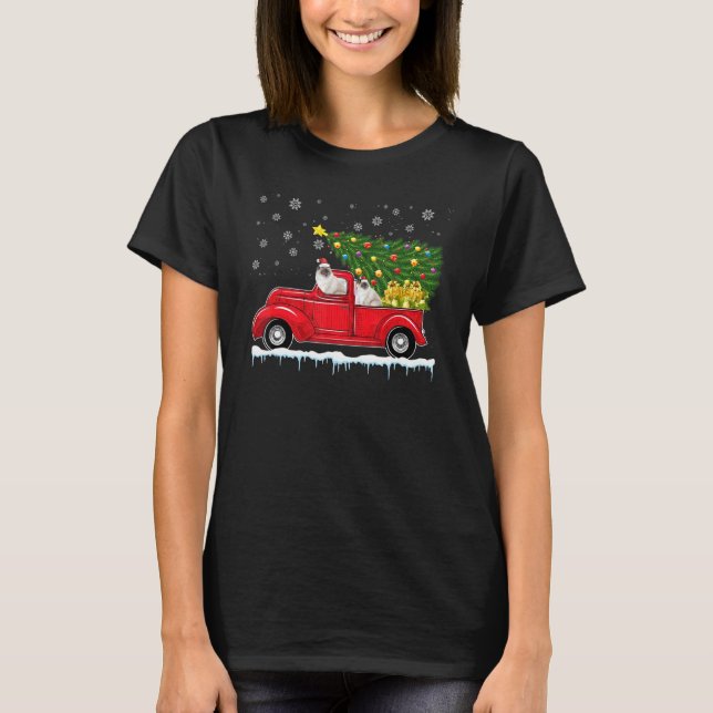 Camiseta Ragdoll Cat Red Car Truck Christmas Tree Santa Xma (Anverso)