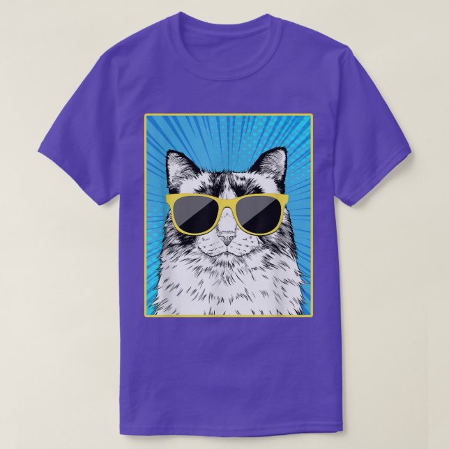 Camiseta Ragdoll Cat Retrato Pop Art Cat con gafas de sol (Diseño del anverso)