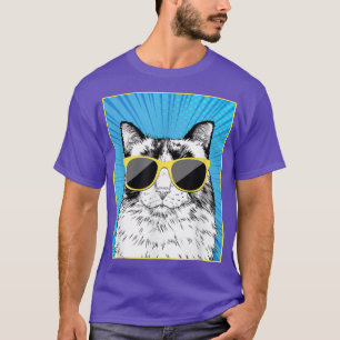 Camiseta Ragdoll Cat Retrato Pop Art Cat con gafas de sol