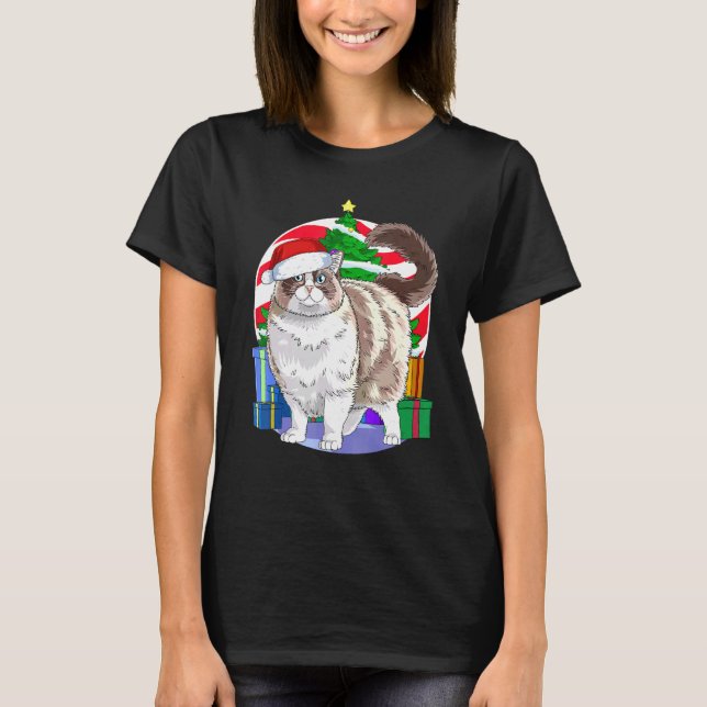 Camiseta Ragdoll Cat Santa Christmas Tree Decour (Anverso)