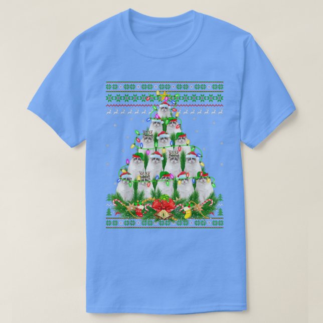 Camiseta Ragdoll Cat Xmas árbol de iluminación Santa Ragdol (Diseño del anverso)