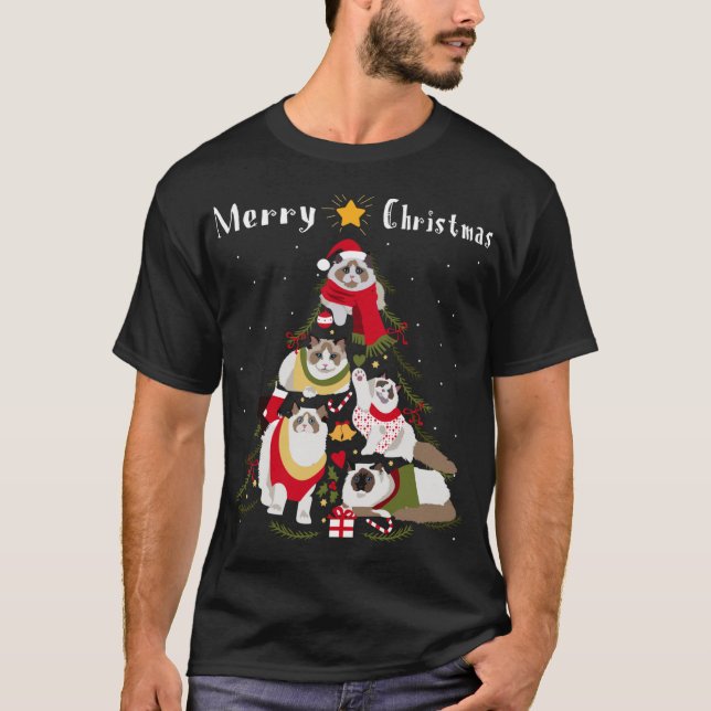 Camiseta Ragdoll Christmas Tree Xmas Cat Lover (Anverso)