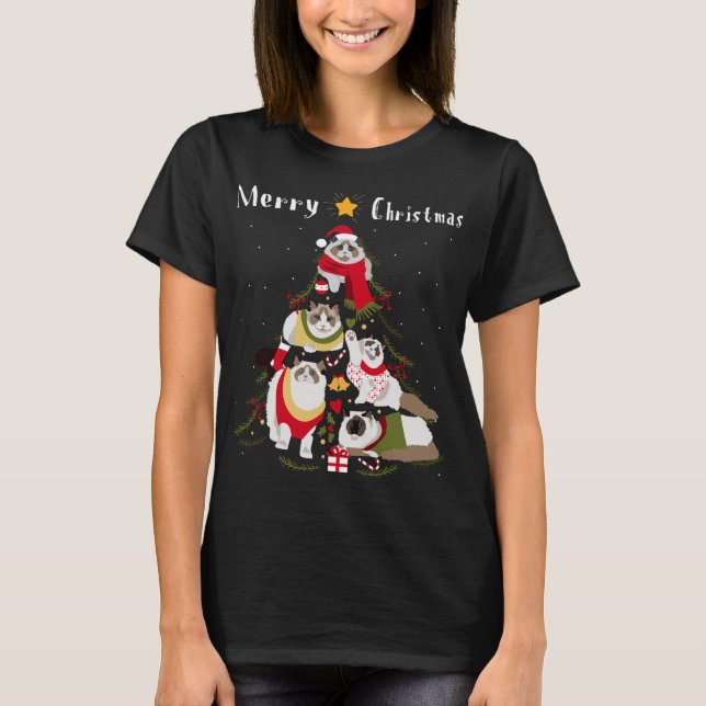Camiseta Ragdoll Christmas Tree Xmas Cat Lover (Anverso)