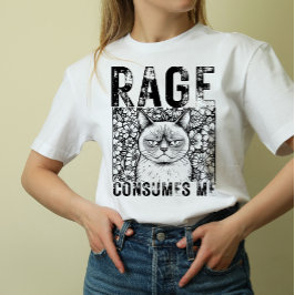 Camiseta Rage Consumes Me Cat Meme Line Art Unisex 