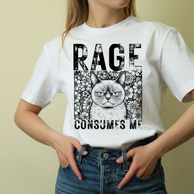 Camiseta Rage Consumes Me Cat Meme Line Art Unisex  (Subido por el creador)