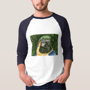 Camiseta Raglán básico de los hombres del Macaw del azul 