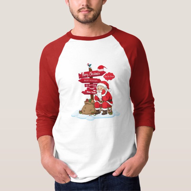 Camiseta Raglan Christmas Shirt: Funny Santa 3/4 Sleeve Hol (Anverso)