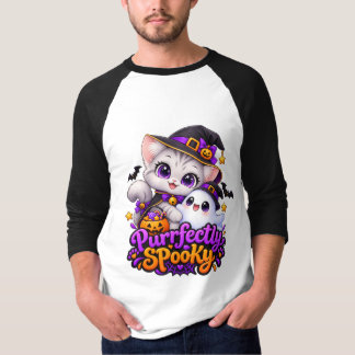Camiseta Raglan de gato de Halloween perfectamente