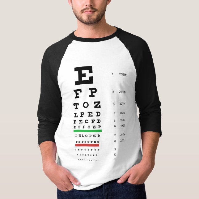 Camiseta Raglán de la manga de la carta de ojo de Snellen (Anverso)
