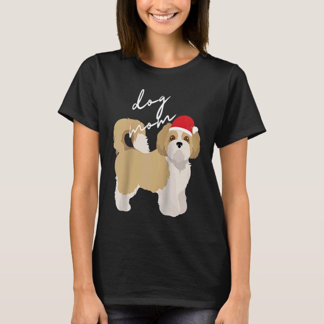 Camiseta Raglan: Navidades de mamá de perro chiíta crema y  (Anverso)