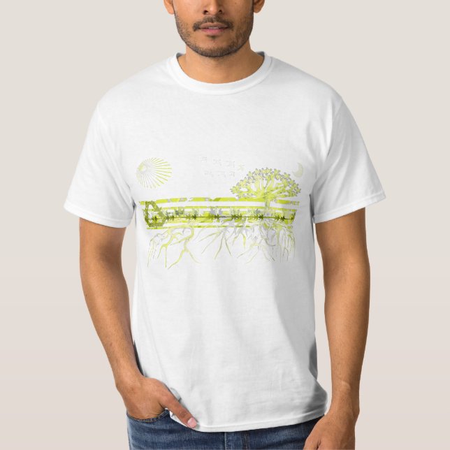 Camiseta Raíces blancas puras en verde (Anverso)