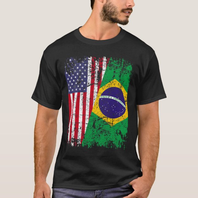 Camiseta RAÍCES BRASILEÑOS MEDIANTE LA Bandera Americana BR (Anverso)