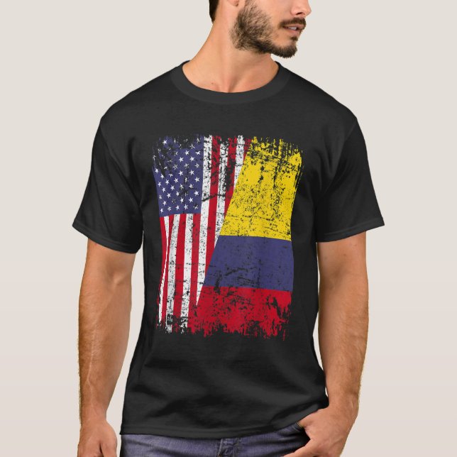 Camiseta RAÍCES COLOMBIANOS Bandera MEDIA Americana COLOMBI (Anverso)