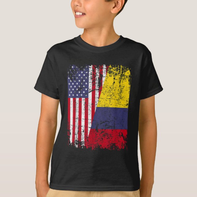 Camiseta RAÍCES COLOMBIANOS Bandera MEDIA Americana COLOMBI (Anverso)
